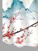 Mountain Flower Branch Sun Print Buttons Pocket Hawaii Shirt For Men - Bleu clair M