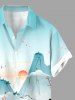Plus Size Mountain Flower Branch Sun Print Buttons Pocket Hawaii Shirt For Men -  