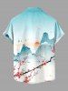 Plus Size Mountain Flower Branch Sun Print Buttons Pocket Hawaii Shirt For Men -  