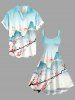 Plus Size Mountain Flower Branch Sun Print Hawaii Tank Dress -  