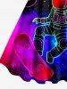 Astronaut Planet Skateboard Galaxy Print Hawaii A Line Dress - Pourpre  1X