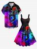Astronaut Planet Skateboard Galaxy Print Hawaii A Line Dress - Pourpre  1X