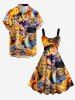 Cat Mushroom Print Hawaii A Line Dress - Brun Doré 1X