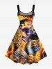 Cat Mushroom Print Hawaii A Line Dress - Brun Doré 1X