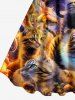 Cat Mushroom Print Hawaii A Line Dress - Brun Doré 1X