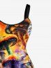 Cat Mushroom Print Hawaii A Line Dress - Brun Doré 1X
