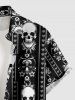 Plus Size Skull Heart Striped Print Button Pocket Shirt For Men -  