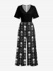 Skull Heart Striped Print Wide Leg Jumpsuit - Noir M