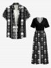 Skull Heart Striped Print Wide Leg Jumpsuit - Noir M