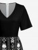 Skull Heart Striped Print Wide Leg Jumpsuit - Noir M