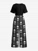 Skull Heart Striped Print Wide Leg Jumpsuit - Noir M