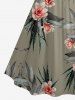 Tropical Leaf Flower Print Hawaii Ruched Crisscross Strappy A Line Cami Dress - Vert profond S