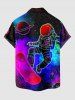 Astronaut Planet Skateboard Galaxy Print Hawaii Button Pocket Shirt For Men -  