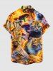 Cat Mushroom Print Hawaii Button Pocket Shirt For Men - Brun Doré L