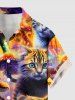 Cat Mushroom Print Hawaii Button Pocket Shirt For Men - Brun Doré L