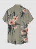 Tropical Leaf Flower Print Hawaii Button Pocket Shirt For Men - Gris 4XL
