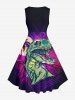 Plus Size Coconut Tree Moon Dinosaur Galaxy Print Hawaii Vintage Swing A Line Dress - Concorde L