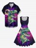 Robe trapèze vintage hawaïenne grande taille à imprimé cocotier, lune, dinosaure et galaxie - Concorde 4X