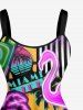 Plus Size Coconut Tree Tape Flamingo Print Hawaii A Line Dress -  