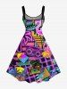 Plus Size Coconut Tree Tape Flamingo Print Hawaii A Line Dress -  