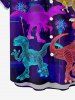 Plus Size Coconut Tree Dinosaur Print Hawaii Button Pocket Shirt For Men - Bleu Marine 4XL