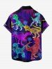 Plus Size Coconut Tree Dinosaur Print Hawaii Button Pocket Shirt For Men - Bleu Marine 4XL