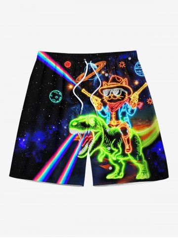 Plus Size Dinosaur Cat Planet Galaxy Print Hawaii Drawstring Beach Shorts For Men - BLACK - 4XL
