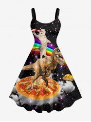 Dinosaur Cat Pizza Rainbow Galaxy Print Hawaii Tank Dress - Noir XXS