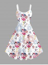 Plus Size Patriotic American Flag Fireworks Flamingo Print Tank Dress -  