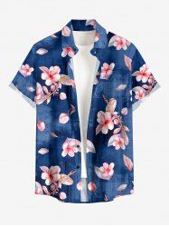 Flowers Leaf Print Buttons Pocket Hawaii Shirt For Men -  