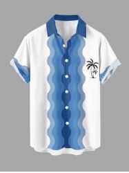 Coconut Tree Sea Waves Print Buttons Pocket Hawaii Shirt For Men -  