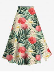Hibiscus Flower Tropical Leaf Print Split Hawaii Skirt - Vert clair M