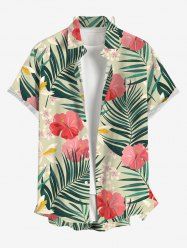 Hibiscus Flower Tropical Leaf Print Buttons Pocket Hawaii Shirt For Men - Vert clair M