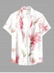 Flowers Leaf Print Buttons Pocket Hawaii Shirt For Men - Rose  M