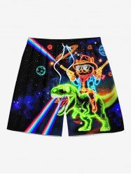 Dinosaur Cat Planet Galaxy Print Hawaii Drawstring Beach Shorts For Men -  