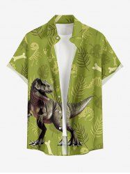 Tropical Leaf Dinosaur Print Hawaii Button Pocket Shirt For Men -  