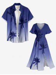Coconut Tree Ombre Sky Print Plus Size Matching Hawaii Beach Outfit For Couples -  