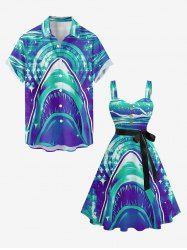 Shark Sea Print Matching Hawaii Beach Outfit For Couples - Bleu 