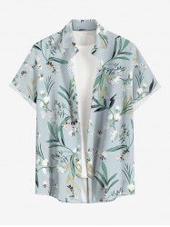 Plus Size Flowers Leaf Print Buttons Pocket Hawaii Shirt For Men - Bleu-gris XL