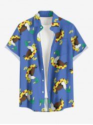 Duck Swimming Ring Print Hawaii Button Pocket Shirt For Men -  