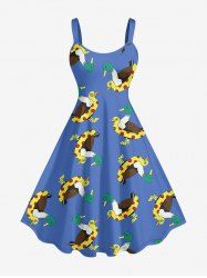 Duck Swimming Ring Print Hawaii A Line Dress - Bleu S