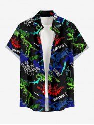Plus Size Dinosaur Letters Print Hawaii Button Pocket Shirt For Men - Noir 3XL