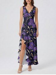 Robe hawaïenne à imprimé de branches fleuries et à volants fendue - Concorde XL