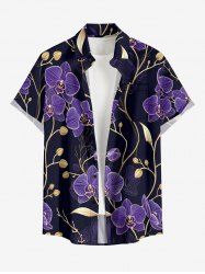 Plus Size Flower Branch Print Hawaii Button Pocket Shirt For Men - Concorde M