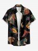 Plus Size Dinosaur Flower Print Hawaii Button Pocket Shirt For Men - Noir 3XL