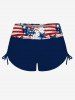Patriotic American Flag Graffiti Print Twist Halter Backless Cinched Boyleg Tankini Swimsuit -  