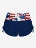 Patriotic American Flag Graffiti Print Twist Halter Backless Cinched Boyleg Tankini Swimsuit -  