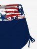 Patriotic American Flag Graffiti Print Twist Halter Backless Cinched Boyleg Tankini Swimsuit -  