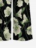 Flower Leaf Print V Neck Hawaii Wide Leg Jumpsuit -  