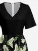 Flower Leaf Print V Neck Hawaii Wide Leg Jumpsuit -  
